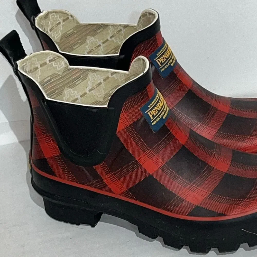 Pendleton Women's Red Black Buffalo Plaid Waterproof Chelsea Rain Boots Size 6